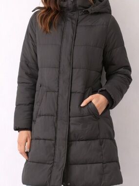 H&M Black Puffer Coat Hooded Long Winter Jacket Size S